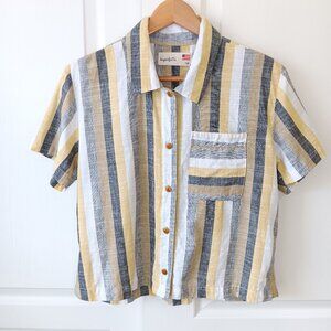 Imperfects Women's Yellow/Black/White Wide Stripe Cotton/Linen Shirt Size L